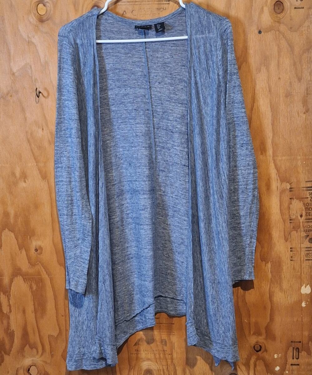 Tahari Sweater Women's Small 100% Linen Blue Lightweight Cardigan Minimalist